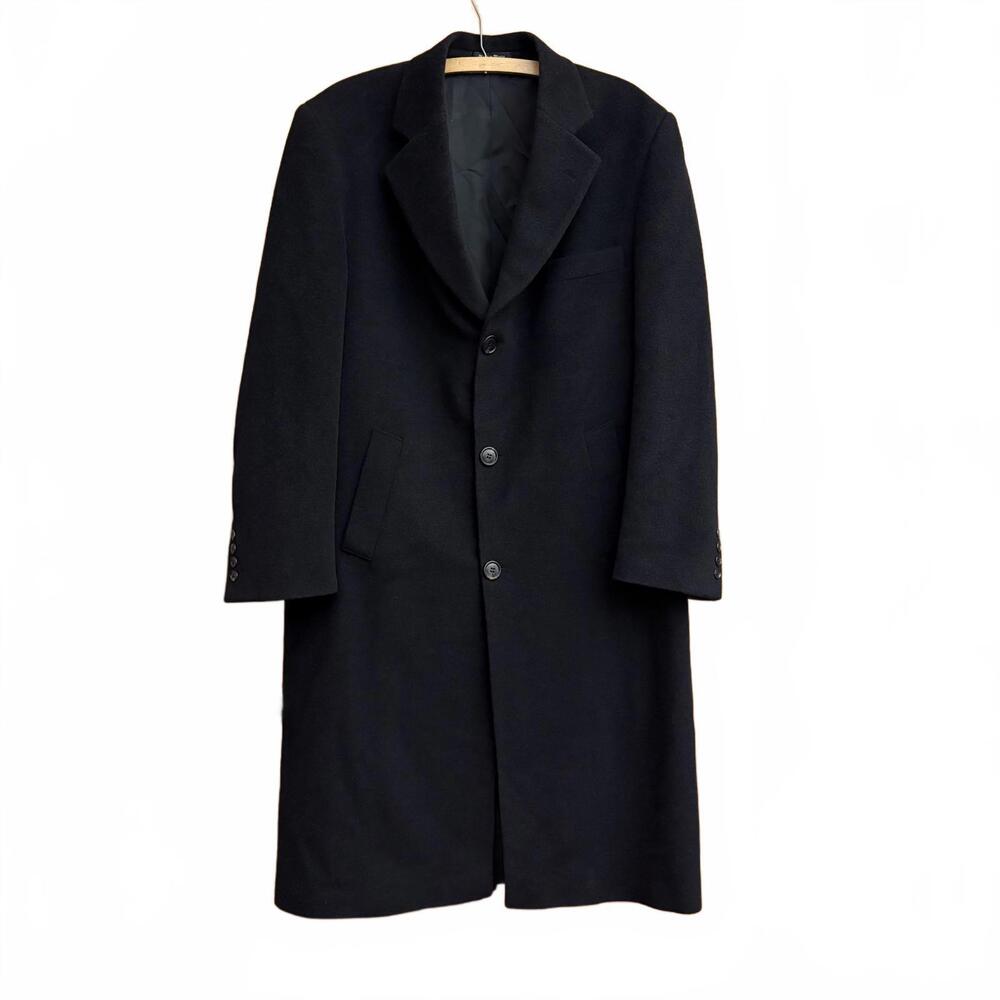 VTG Chaps Ralph Lauren Men's Black Cashmere Wool Overcoat 42R Old Money Luxury